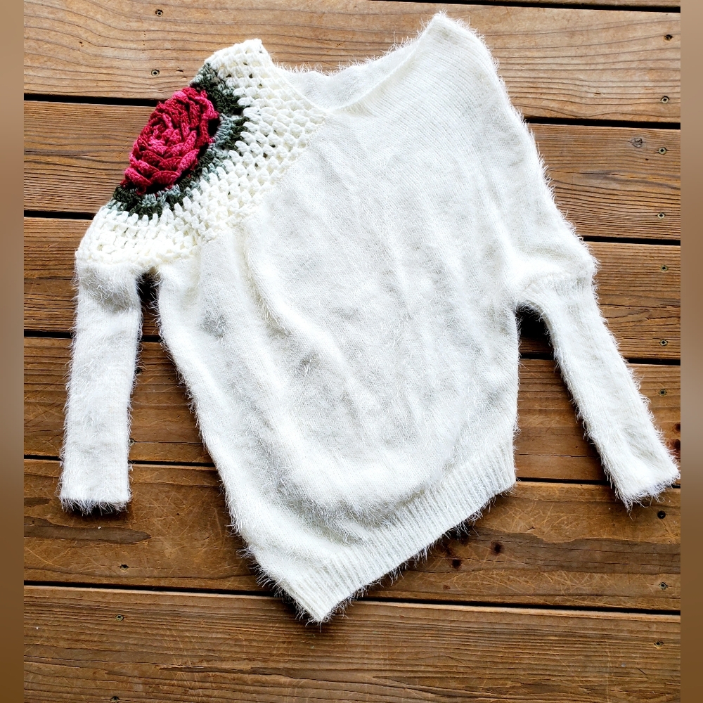 Asymmetrical Sweater With Crochet Rose